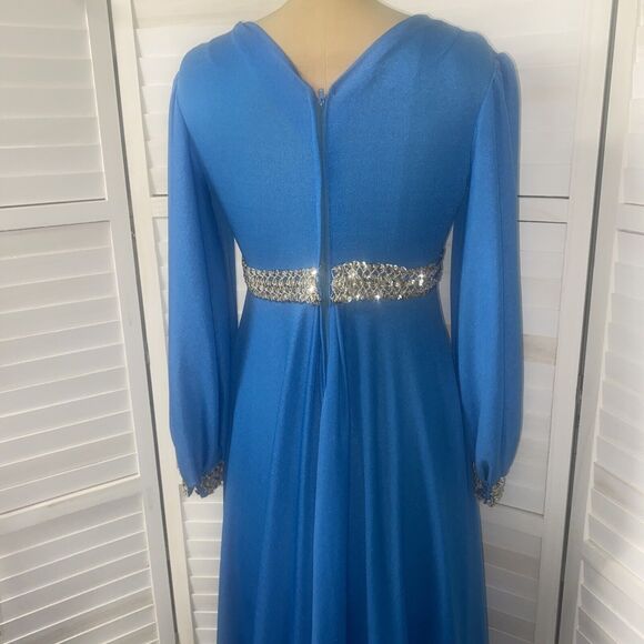 Vintage Handmade 60s 70s Jorami Renaissance Blue Hostess Gown Medium Sequins - Picture 7 of 12